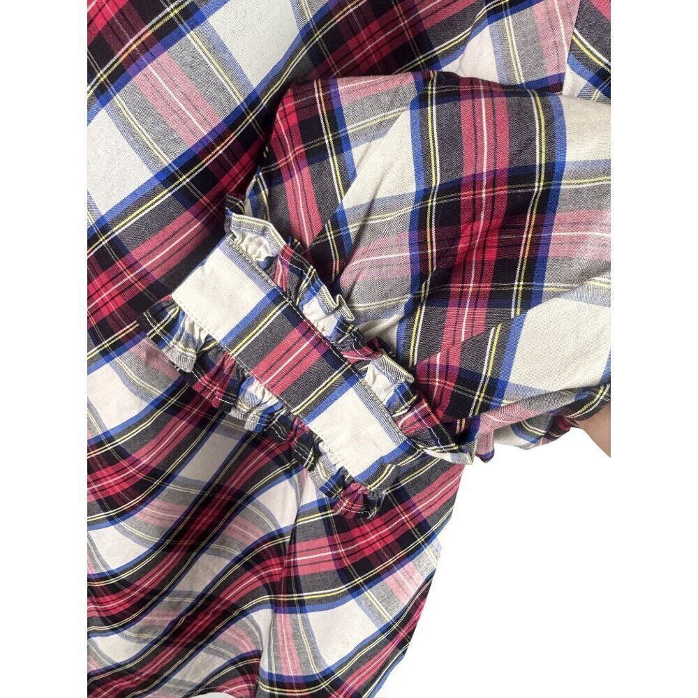 J.Crew Womens Plaid Ruffle Neck Blouse Size M Long Sleeve Holiday Plaid EUC Sz M - Picture 6 of 12